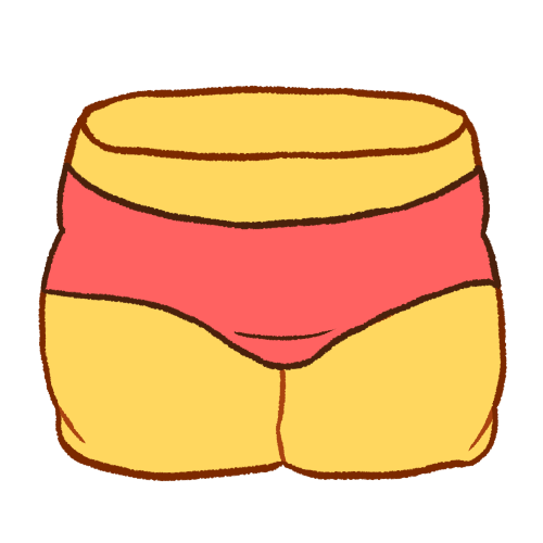 emoji yellow hips. they are fat. they have a yellow segment at the top of the hips and wears pink underclothing.